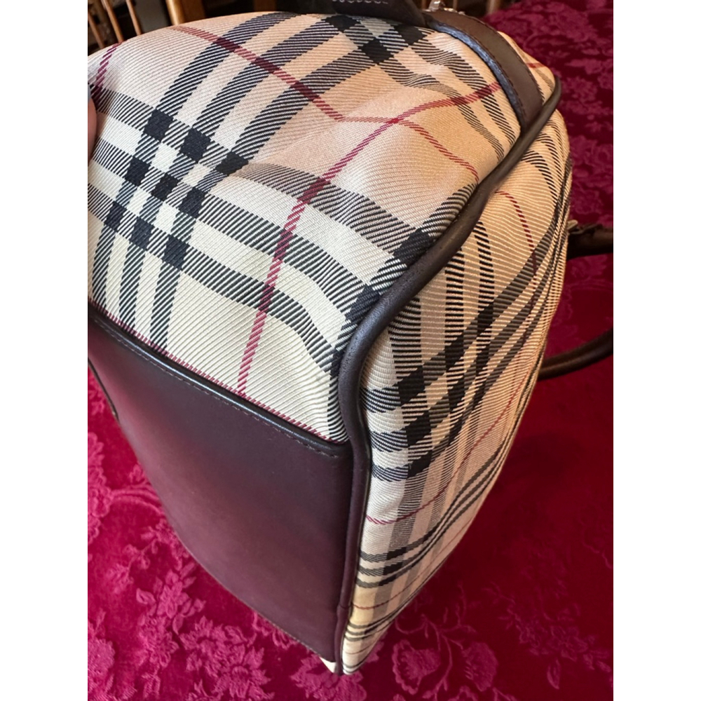 Burberry Brown Leather & Beige Plaid Satchel - Picture 9 of 13